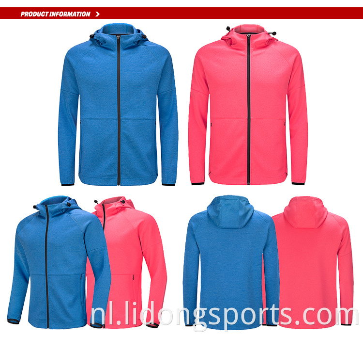 Top verkopen China Custom Made Zipper Polyester Jackets met hoodies unisex gewoon ritssluiting op hoodie